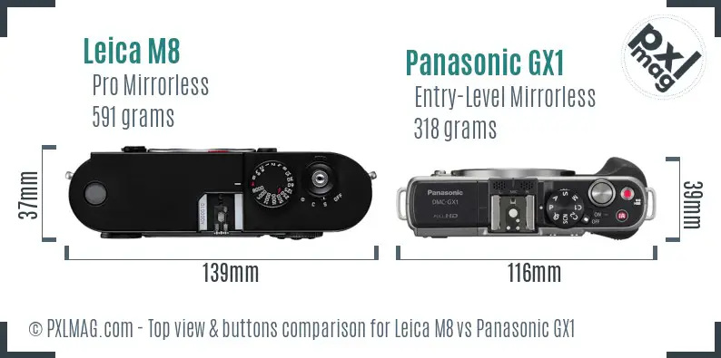 Leica M8 vs Panasonic GX1 top view buttons comparison