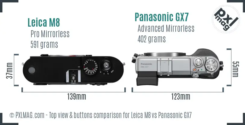 Leica M8 vs Panasonic GX7 top view buttons comparison