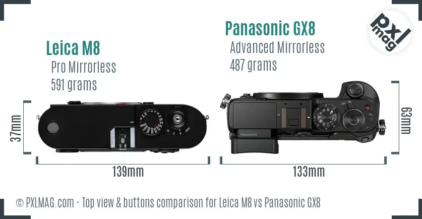 Leica M8 vs Panasonic GX8 top view buttons comparison