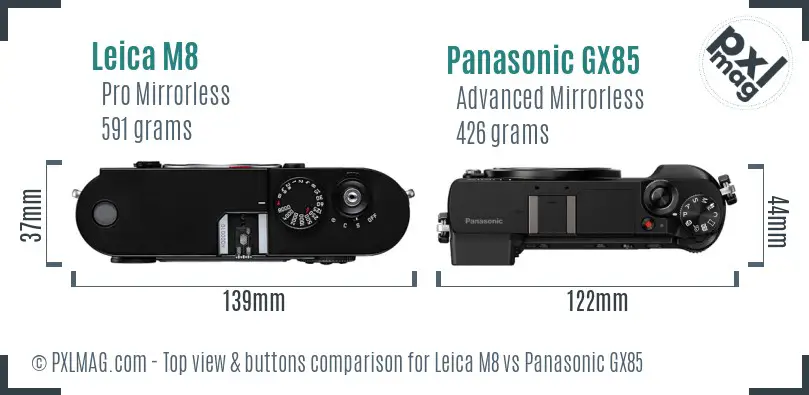 Leica M8 vs Panasonic GX85 top view buttons comparison