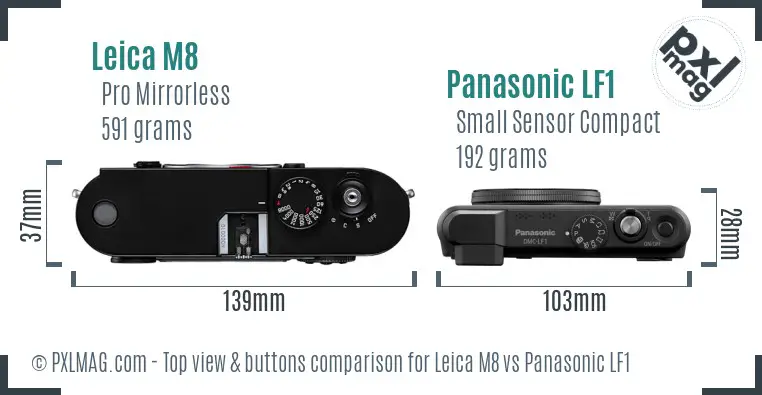 Leica M8 vs Panasonic LF1 top view buttons comparison