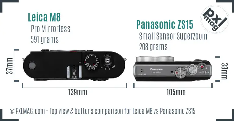 Leica M8 vs Panasonic ZS15 top view buttons comparison