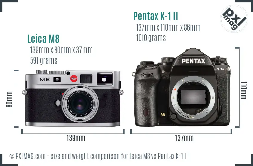 Leica M8 vs Pentax K-1 II size comparison