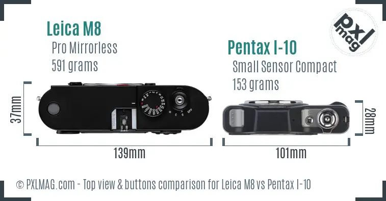 Leica M8 vs Pentax I-10 top view buttons comparison