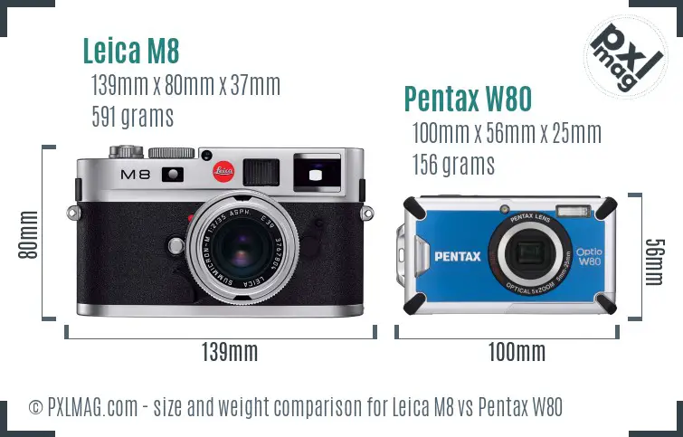 Leica M8 vs Pentax W80 size comparison