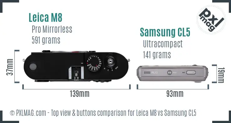 Leica M8 vs Samsung CL5 top view buttons comparison