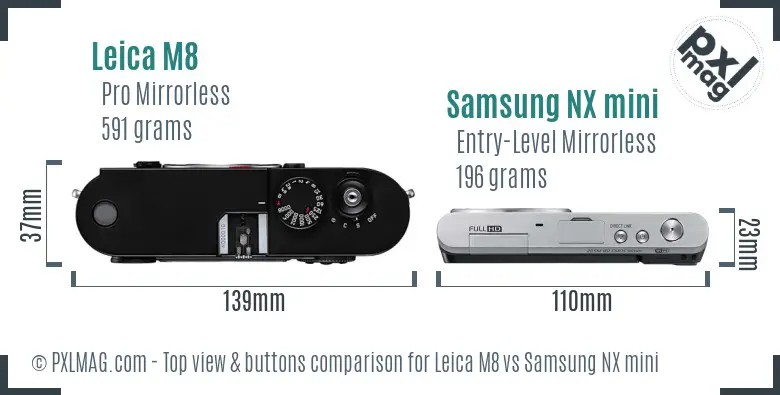 Leica M8 vs Samsung NX mini top view buttons comparison