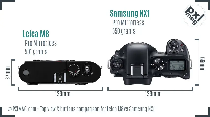 Leica M8 vs Samsung NX1 top view buttons comparison