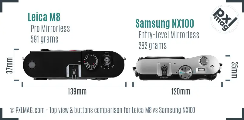 Leica M8 vs Samsung NX100 top view buttons comparison