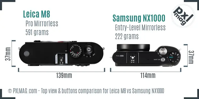 Leica M8 vs Samsung NX1000 top view buttons comparison