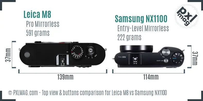 Leica M8 vs Samsung NX1100 top view buttons comparison