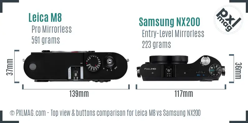 Leica M8 vs Samsung NX200 top view buttons comparison