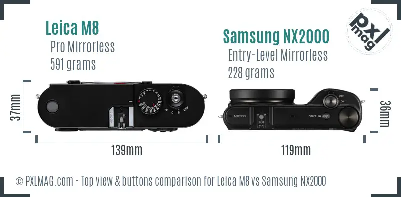 Leica M8 vs Samsung NX2000 top view buttons comparison