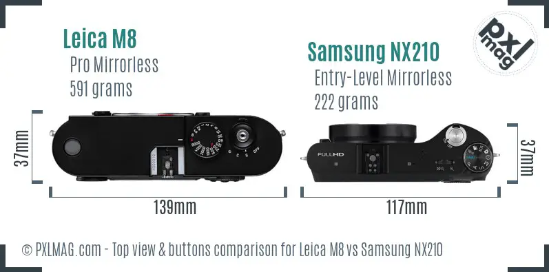 Leica M8 vs Samsung NX210 top view buttons comparison