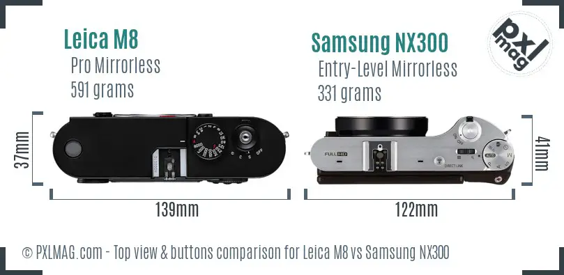 Leica M8 vs Samsung NX300 top view buttons comparison