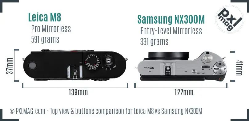 Leica M8 vs Samsung NX300M top view buttons comparison