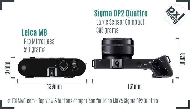 Leica M8 vs Sigma DP2 Quattro top view buttons comparison