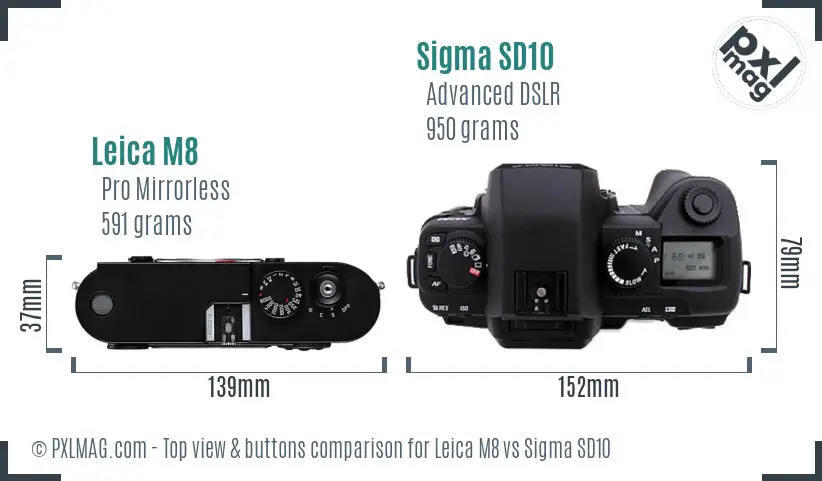 Leica M8 vs Sigma SD10 top view buttons comparison