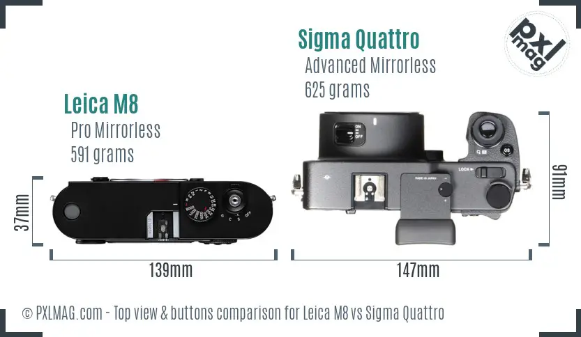 Leica M8 vs Sigma Quattro top view buttons comparison