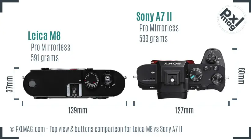 Leica M8 vs Sony A7 II top view buttons comparison