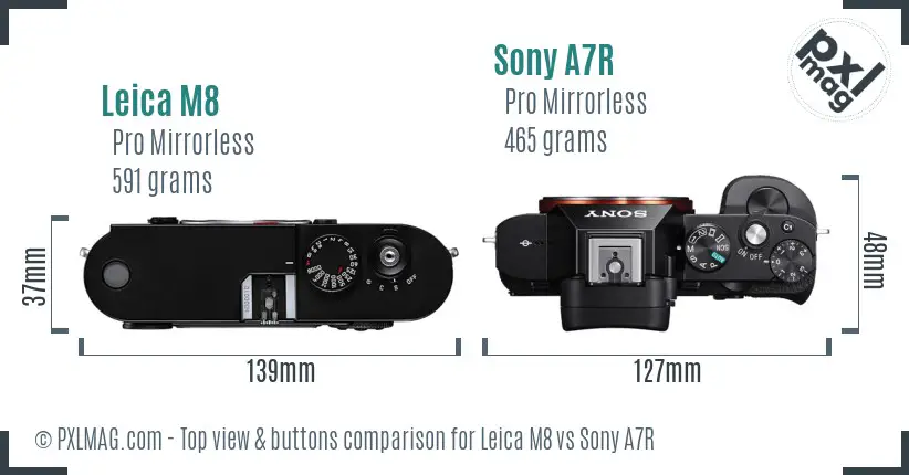 Leica M8 vs Sony A7R top view buttons comparison