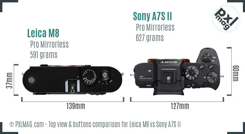 Leica M8 vs Sony A7S II top view buttons comparison