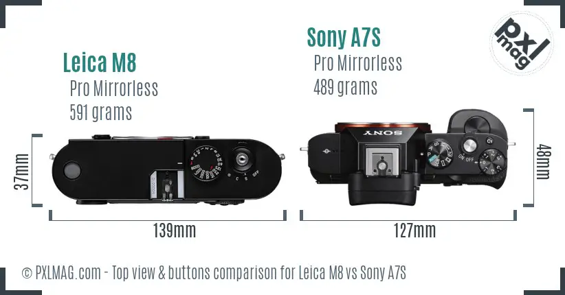 Leica M8 vs Sony A7S top view buttons comparison
