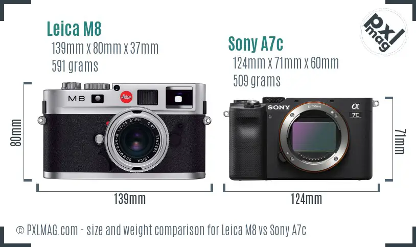Leica M8 vs Sony A7c size comparison