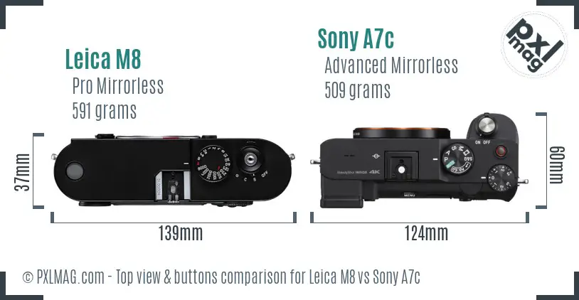 Leica M8 vs Sony A7c top view buttons comparison