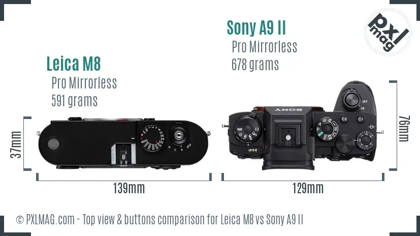 Leica M8 vs Sony A9 II top view buttons comparison