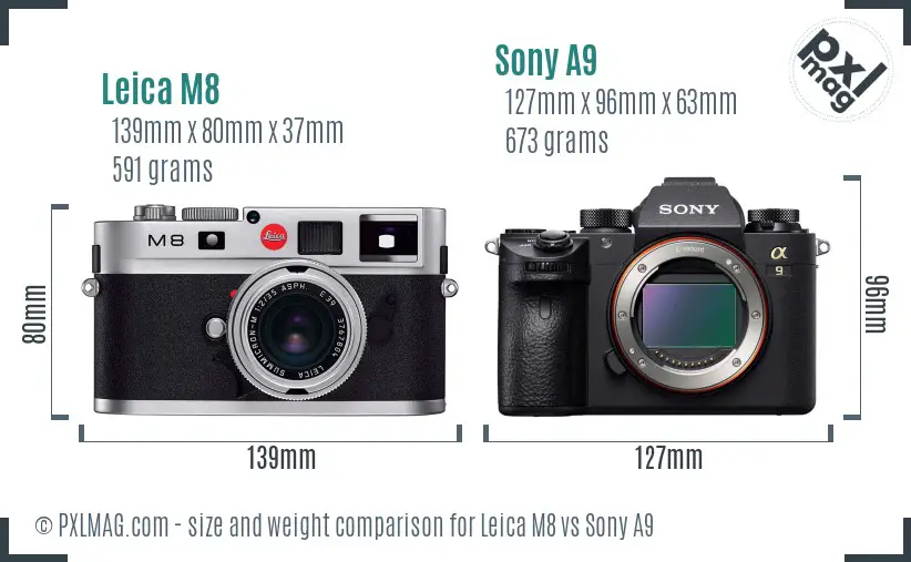 Leica M8 vs Sony A9 size comparison