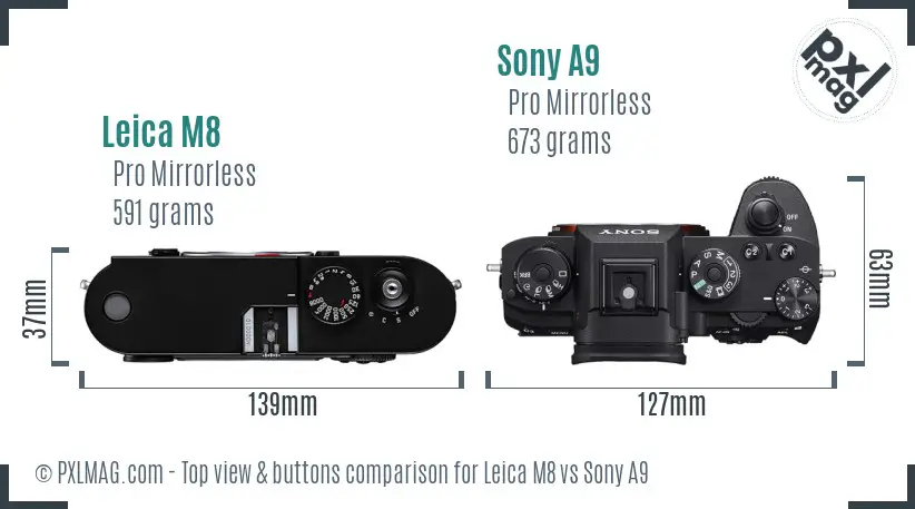 Leica M8 vs Sony A9 top view buttons comparison