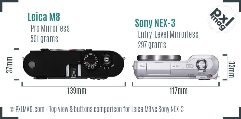 Leica M8 vs Sony NEX-3 top view buttons comparison