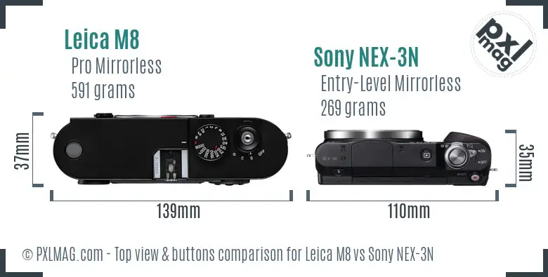 Leica M8 vs Sony NEX-3N top view buttons comparison