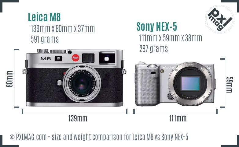 Leica M8 vs Sony NEX-5 size comparison Leica M8 vs Sony NEX-5 size comparison