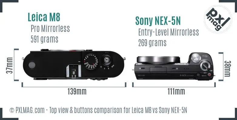 Leica M8 vs Sony NEX-5N top view buttons comparison
