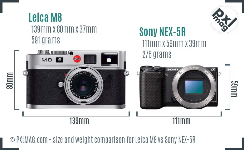 Leica M8 vs Sony NEX-5R size comparison