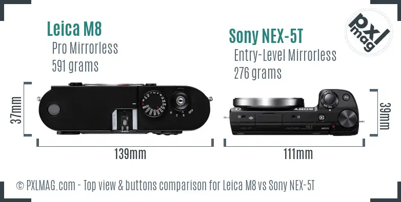 Leica M8 vs Sony NEX-5T top view buttons comparison