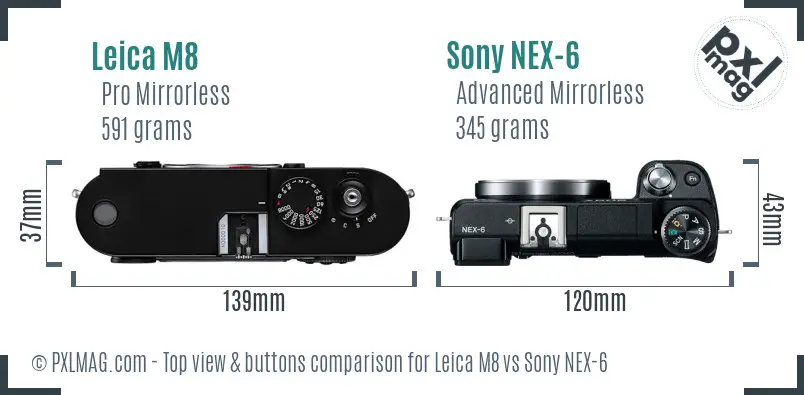 Leica M8 vs Sony NEX-6 top view buttons comparison