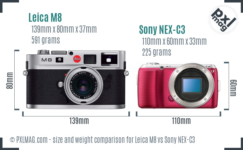 Leica M8 vs Sony NEX-C3 size comparison