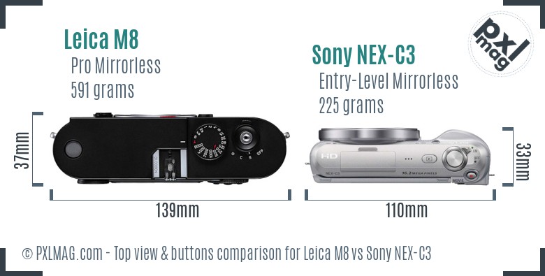 Leica M8 vs Sony NEX-C3 top view buttons comparison