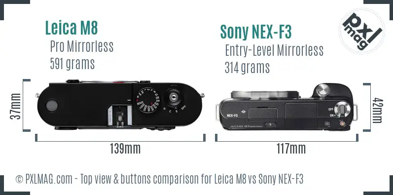 Leica M8 vs Sony NEX-F3 top view buttons comparison