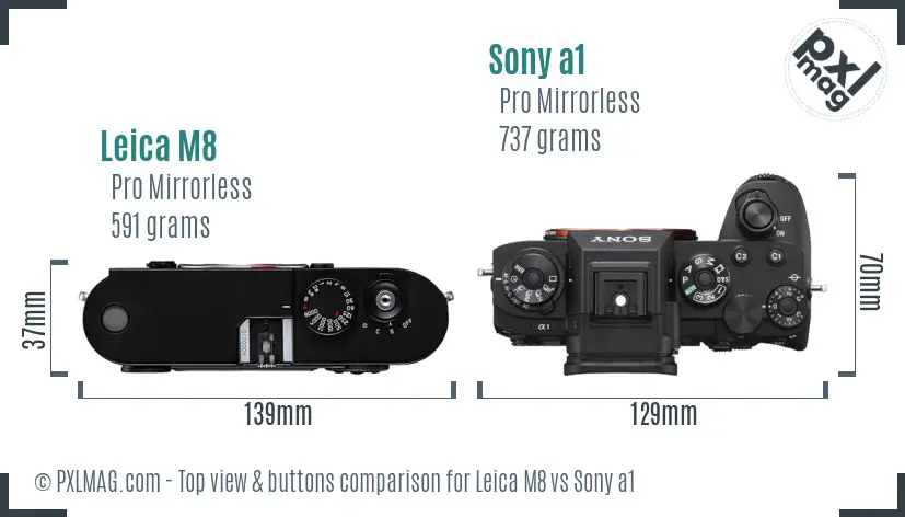 Leica M8 vs Sony a1 top view buttons comparison