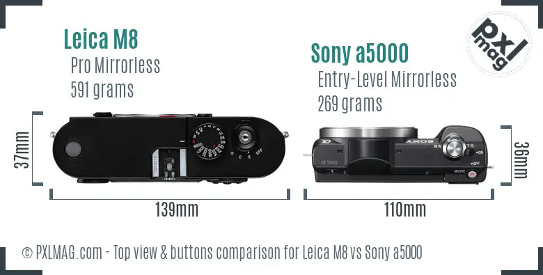 Leica M8 vs Sony a5000 top view buttons comparison