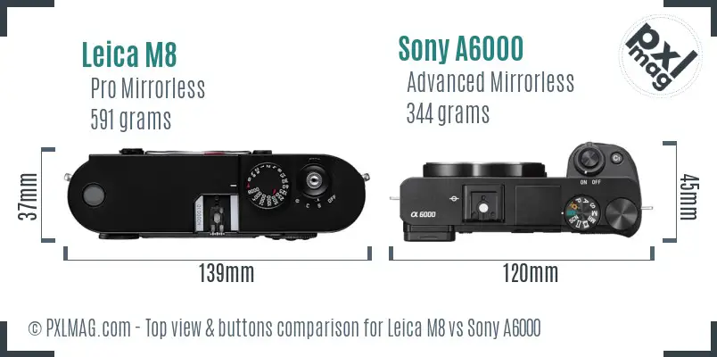 Leica M8 vs Sony A6000 top view buttons comparison Leica M8 vs Sony A6000 top view buttons comparison