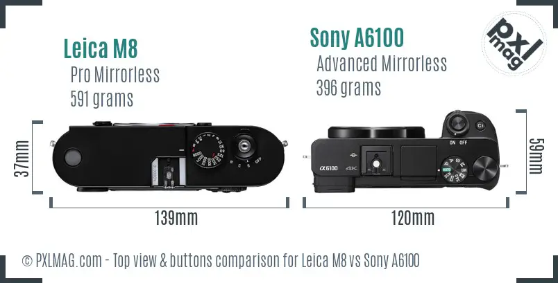 Leica M8 vs Sony A6100 top view buttons comparison