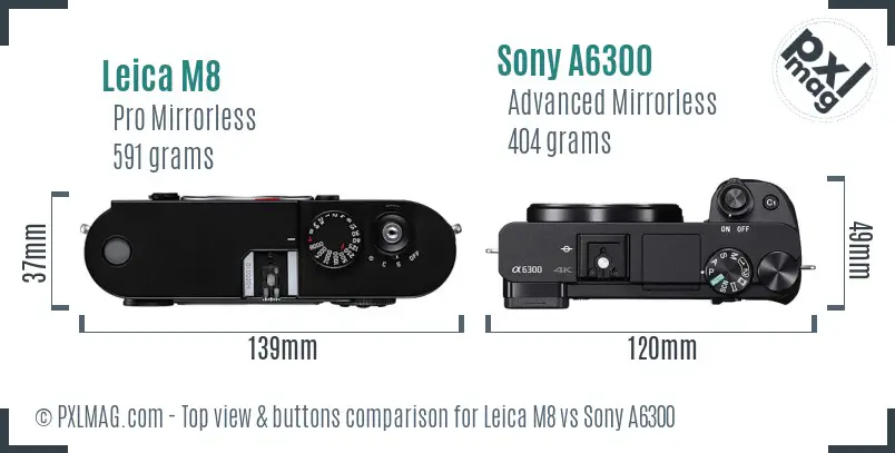 Leica M8 vs Sony A6300 top view buttons comparison