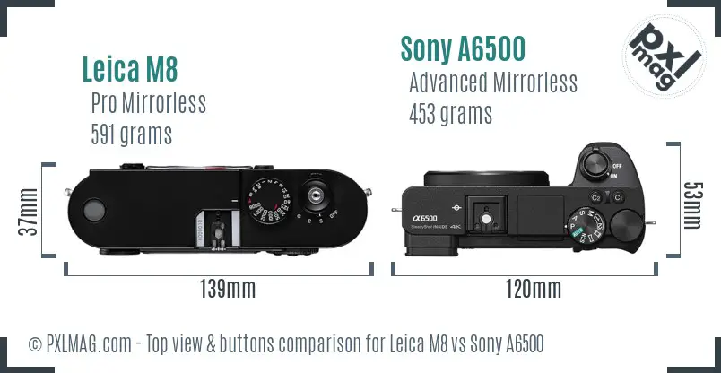 Leica M8 vs Sony A6500 top view buttons comparison