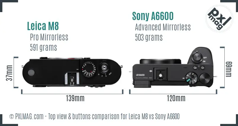 Leica M8 vs Sony A6600 top view buttons comparison