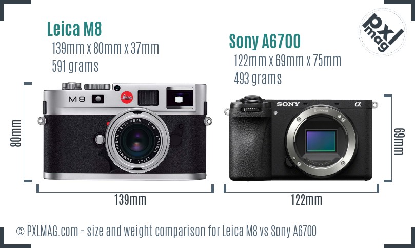 Leica M8 vs Sony A6700 size comparison